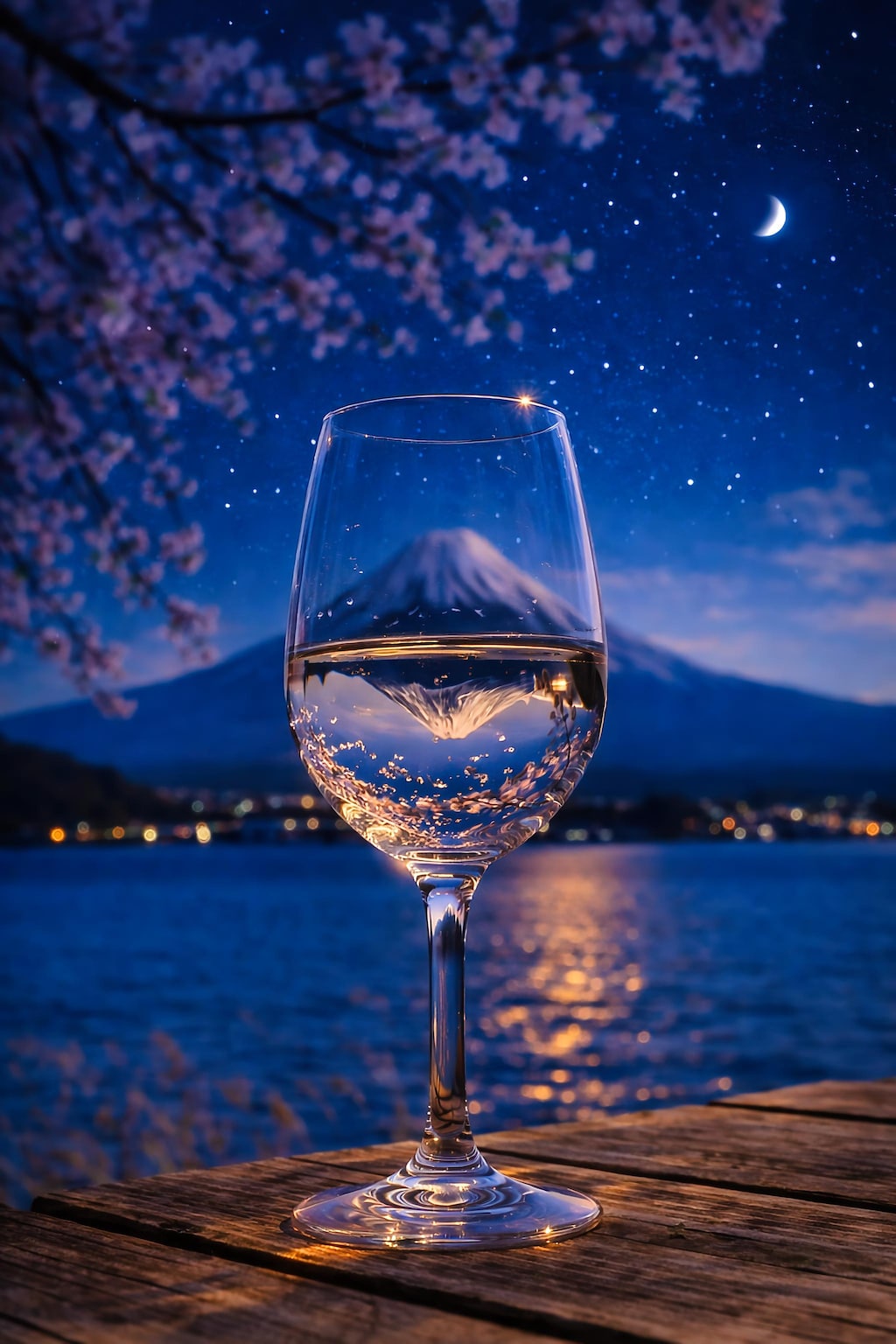 ワイングラスの中の富士山