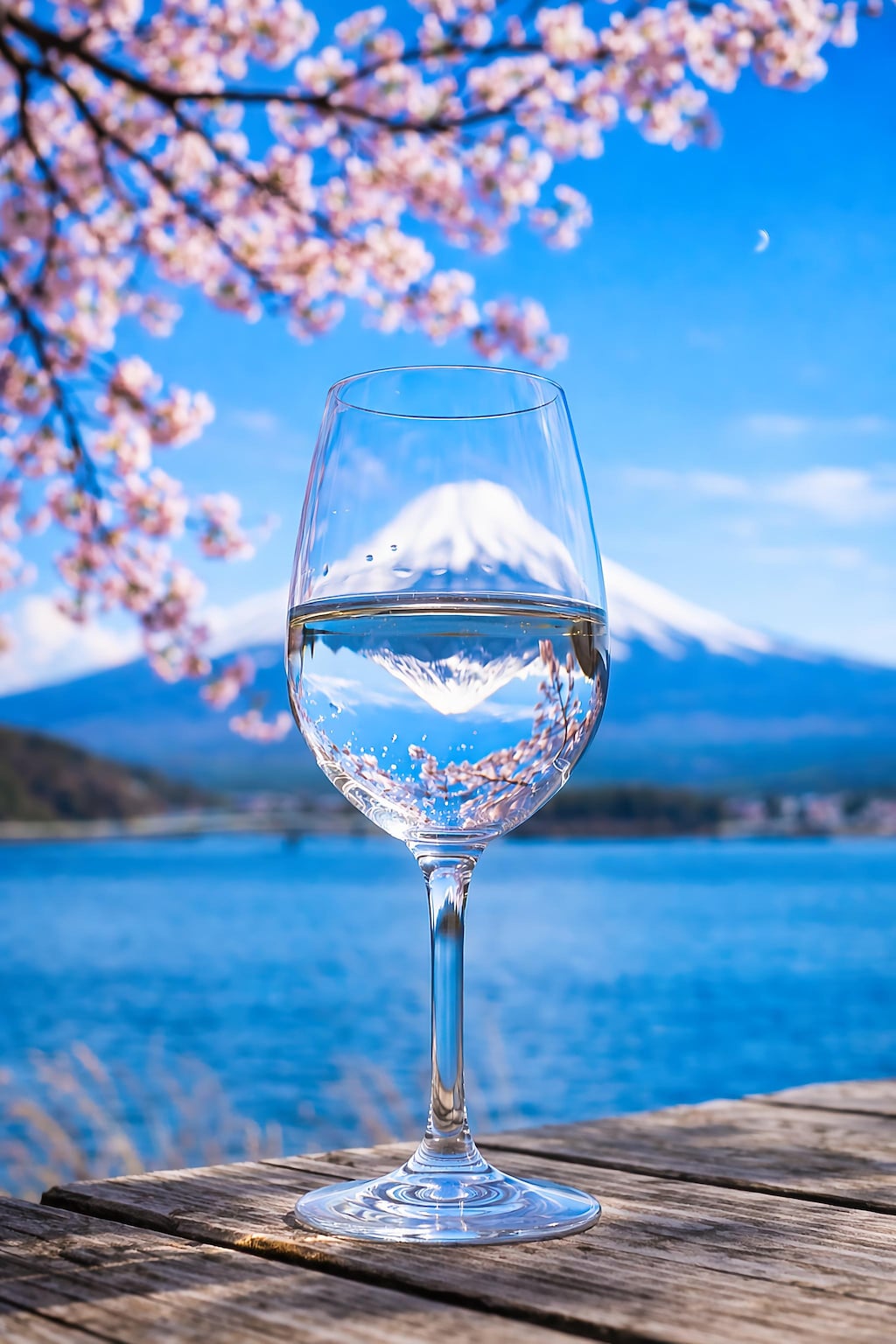 ワイングラスの中の富士山