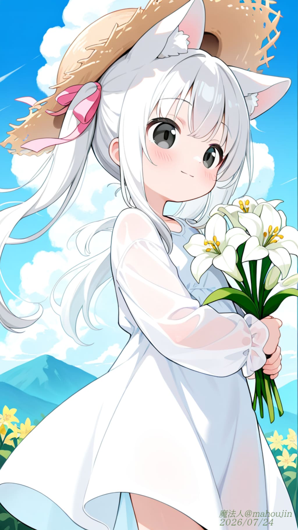 白百合を抱えた夏の少女