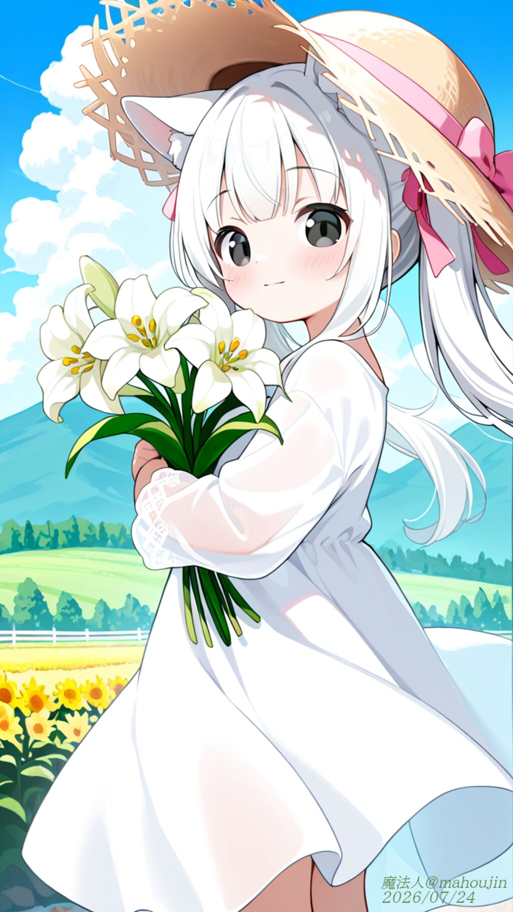 白百合を抱えた夏の少女
