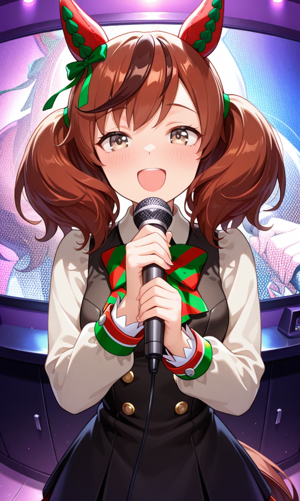 カラオケでノリノリで練習するネイチャさん