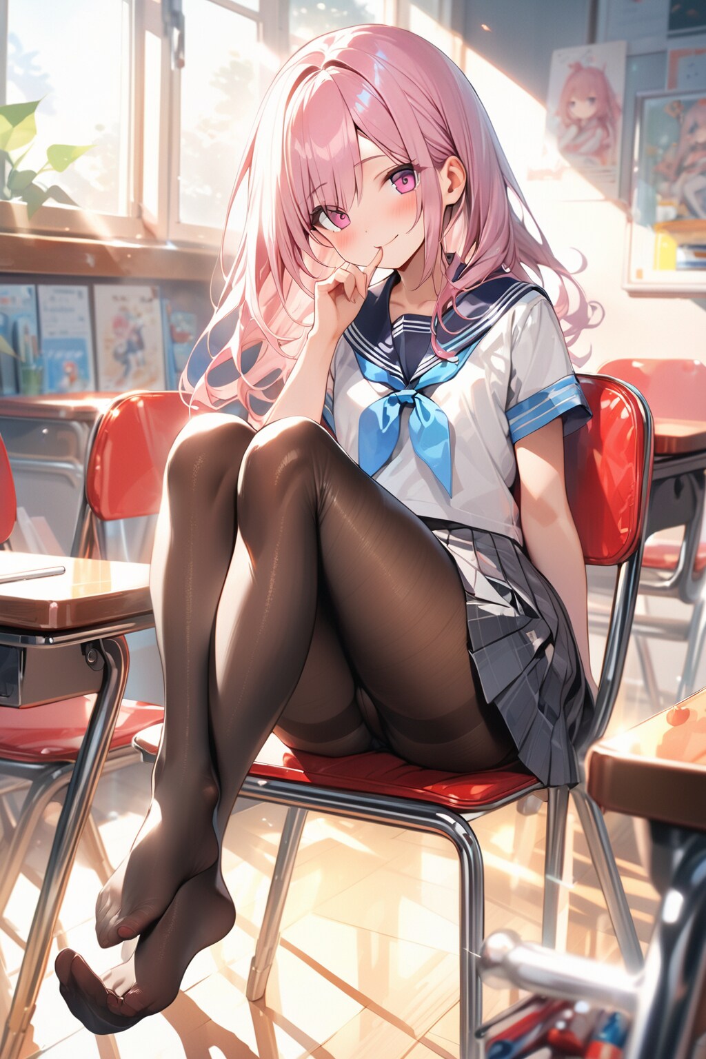 ピンク髪制服