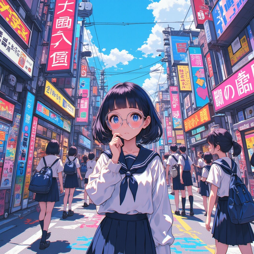 まちなかメガネちゃん制服 | の人気AIイラスト・グラビア