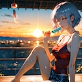 綾波レイ、夕暮れの縁側で溶けるアイスと風鈴の音 3枚目