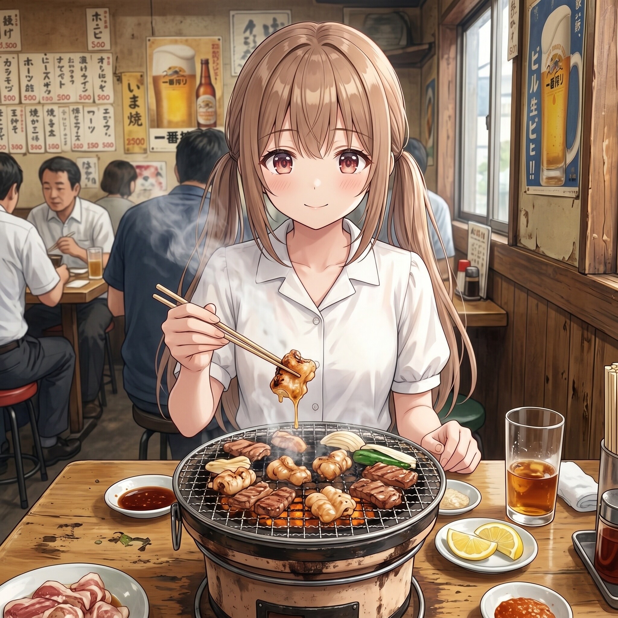 梢とランチ（１１）ホルモン焼き | の人気AIイラスト・グラビア