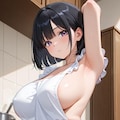 巨乳裸エプロンちゃんのワキ見せ！ 2枚目