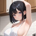 巨乳裸エプロンちゃんのワキ見せ！ 3枚目
