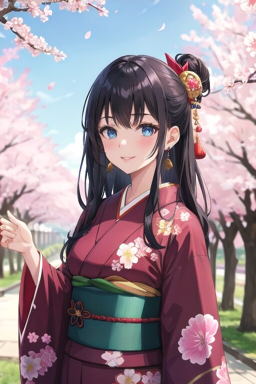 和装女子　花見