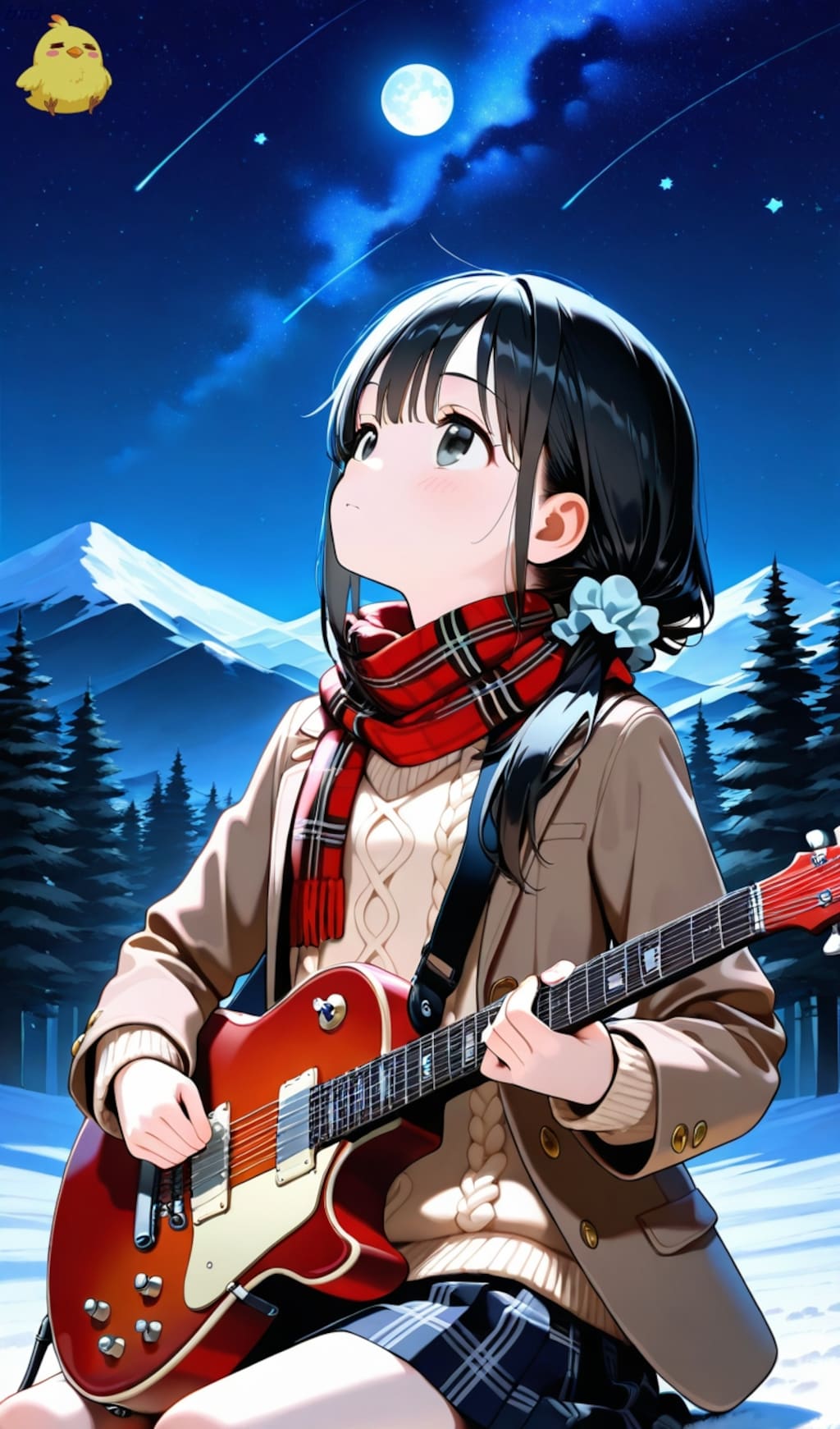 星空の下でギターを弾く弾くあずさちゃん