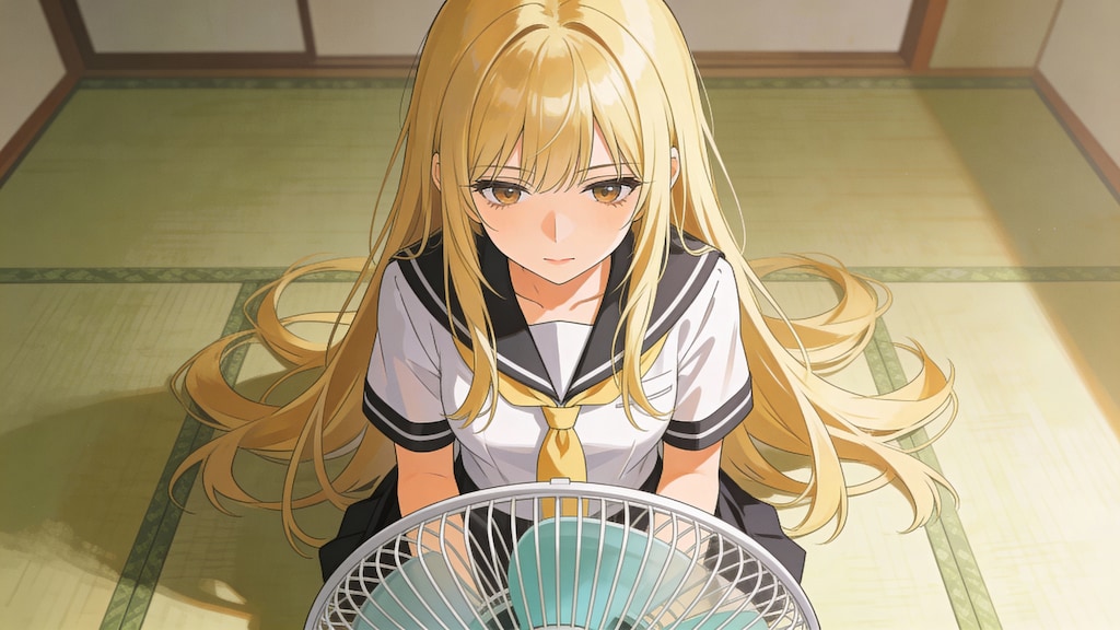 扇風機を見つめる有栖川さん