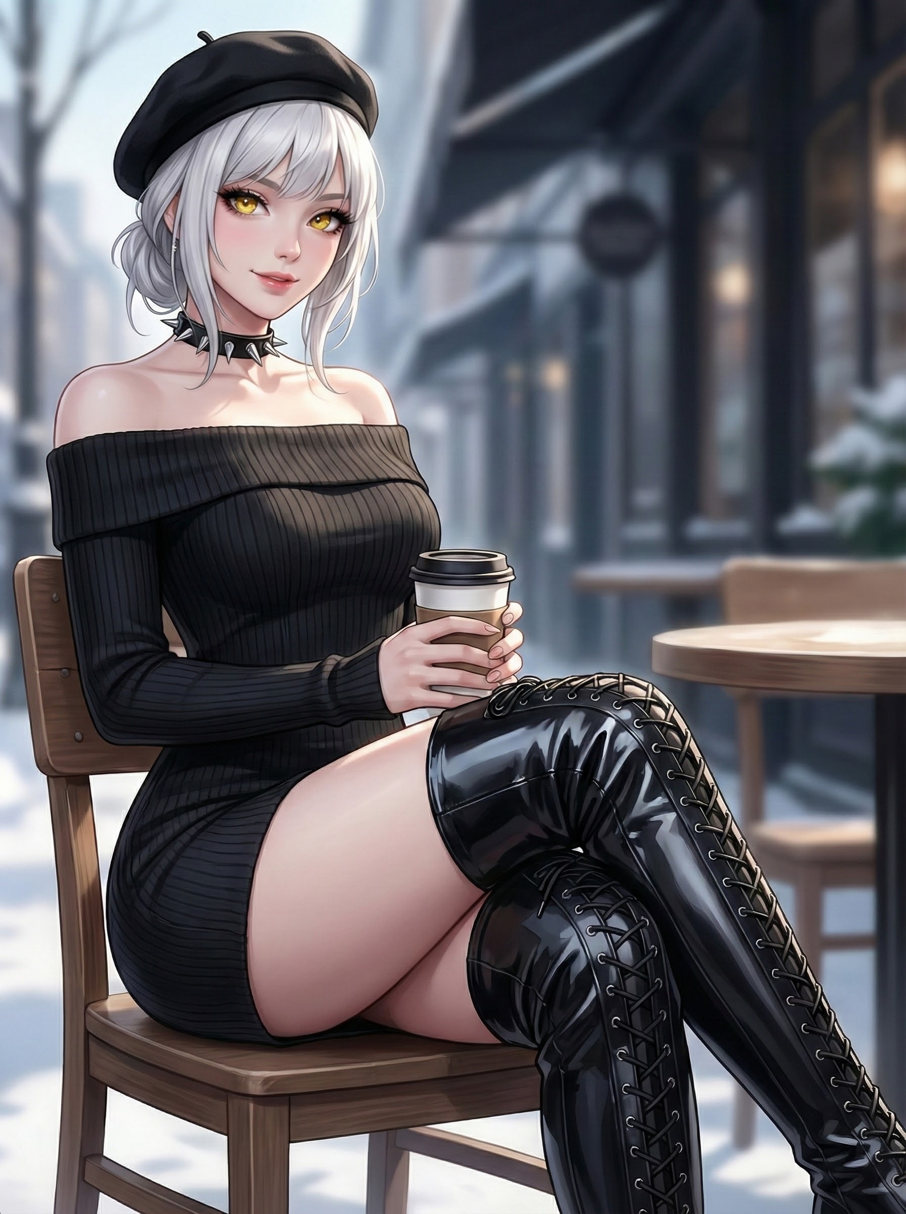 『 冬の絶対領域：Knit & Leather 』 | の人気AIイラスト・グラビア