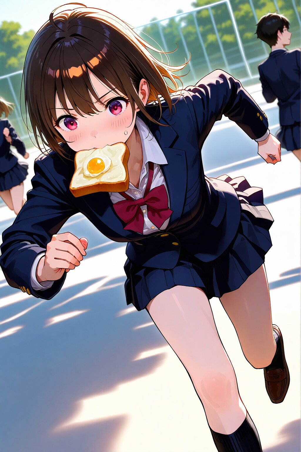 トーストを咥えて走り去る日本の女子高生 | の人気AIイラスト・グラビア