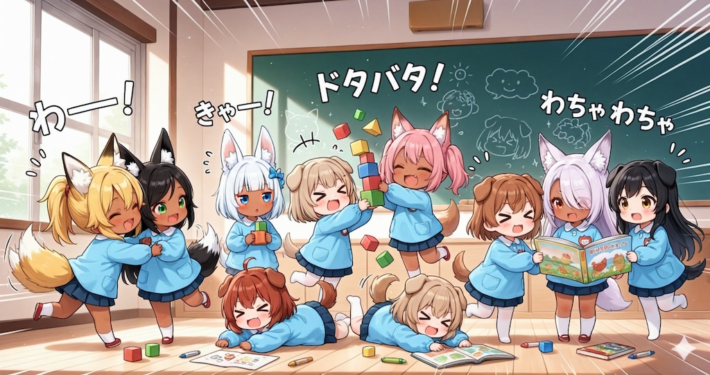 いぬみみようちえんに遊びに行くもふもふようちえんじ