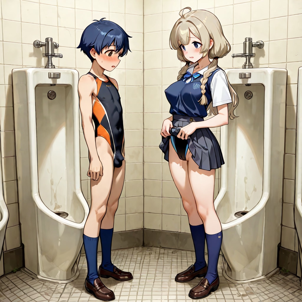 【番外編】女性用競泳水着が好きな少年少女が男子便所で
