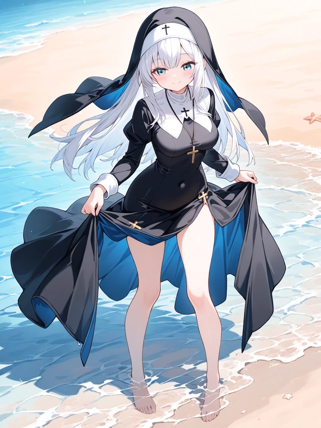 海で遊ぶシスターちゃん