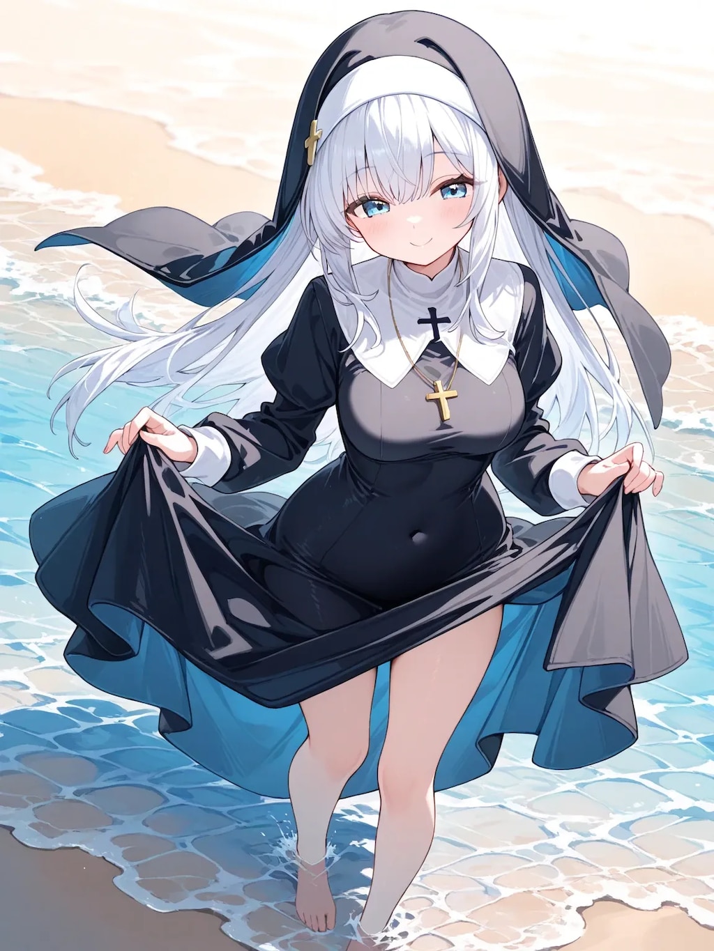 海で遊ぶシスターちゃん