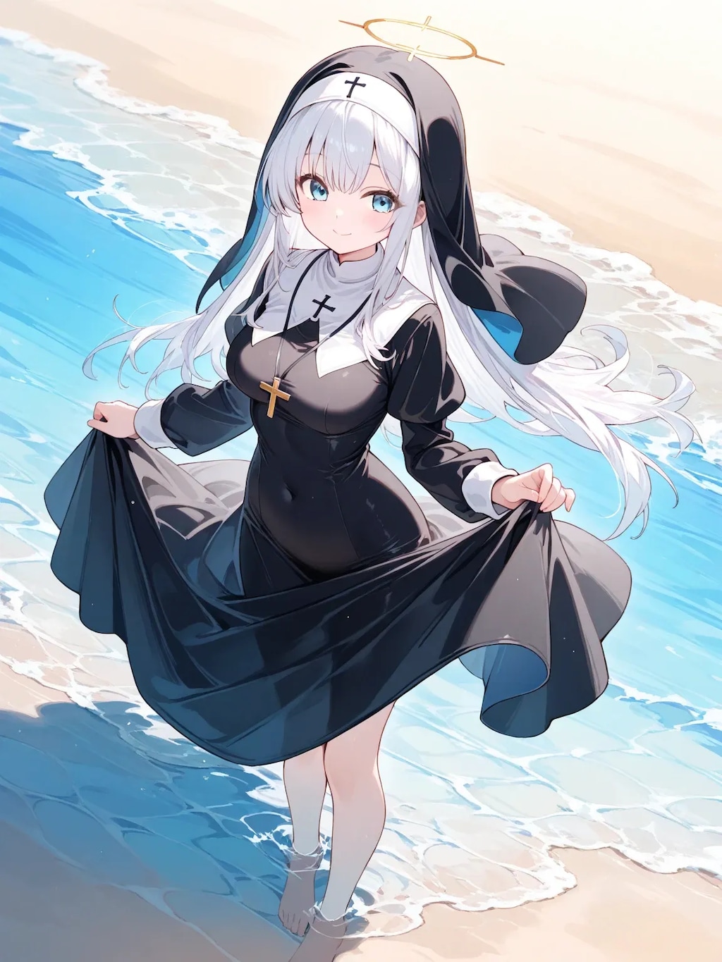 海で遊ぶシスターちゃん