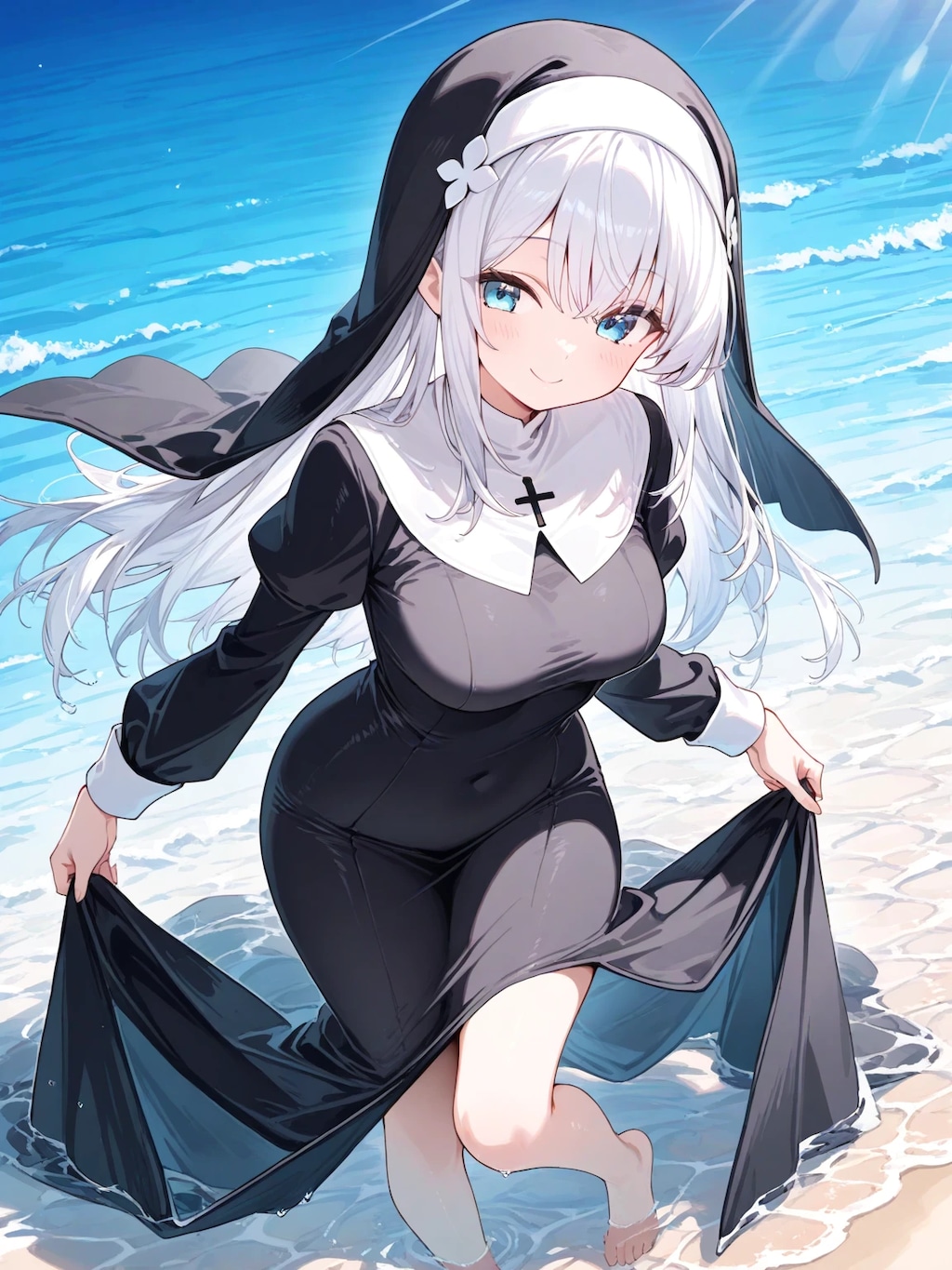 海で遊ぶシスターちゃん