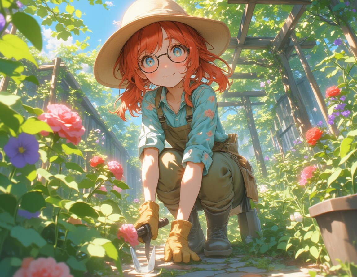 春の庭で微笑む赤髪少女 | の人気AIイラスト・グラビア