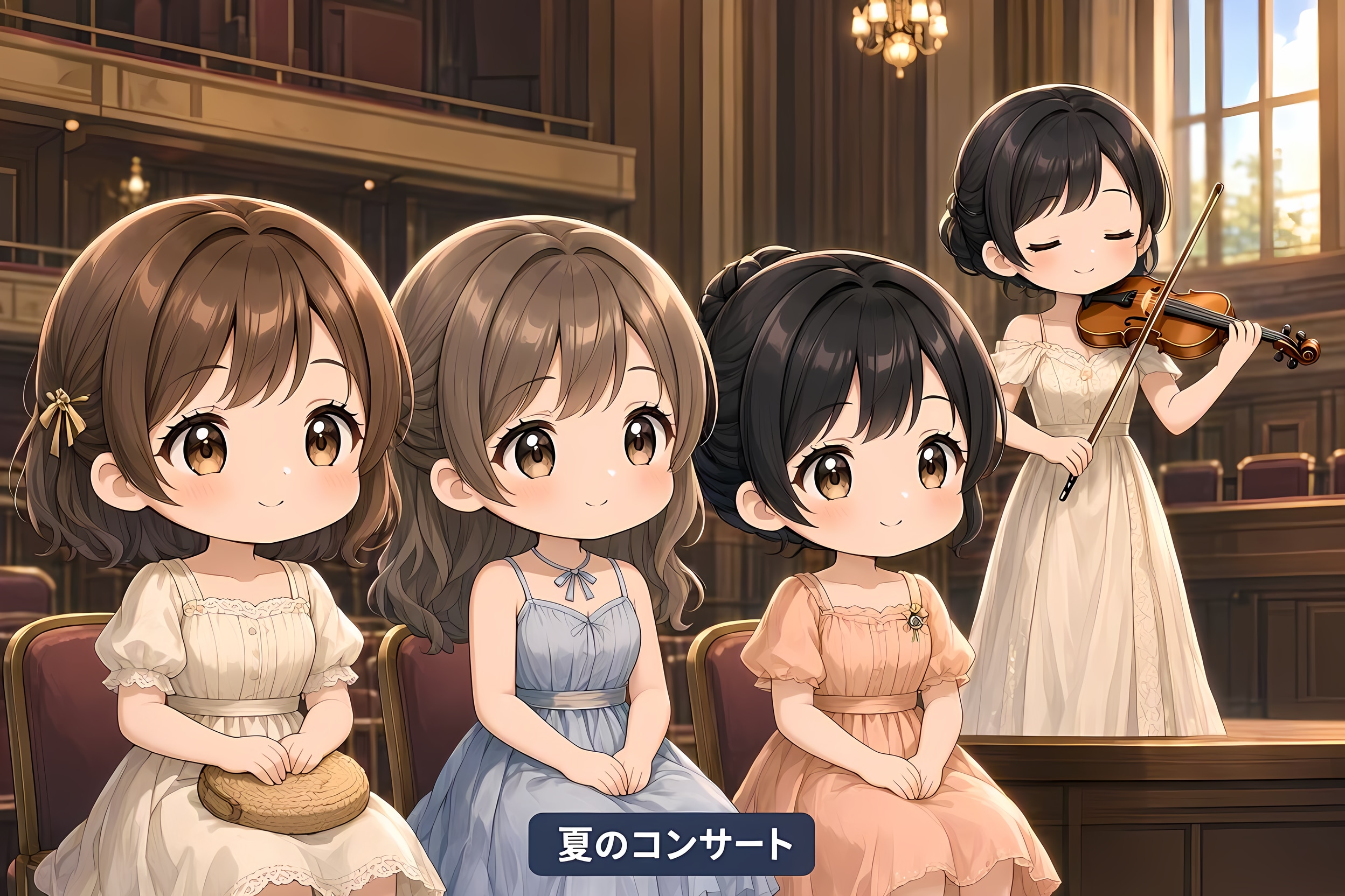 今日の夏休み（バイオリンのコンサートにやって来た１） | の人気AIイラスト・グラビア
