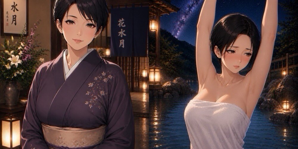 美人女将と混浴