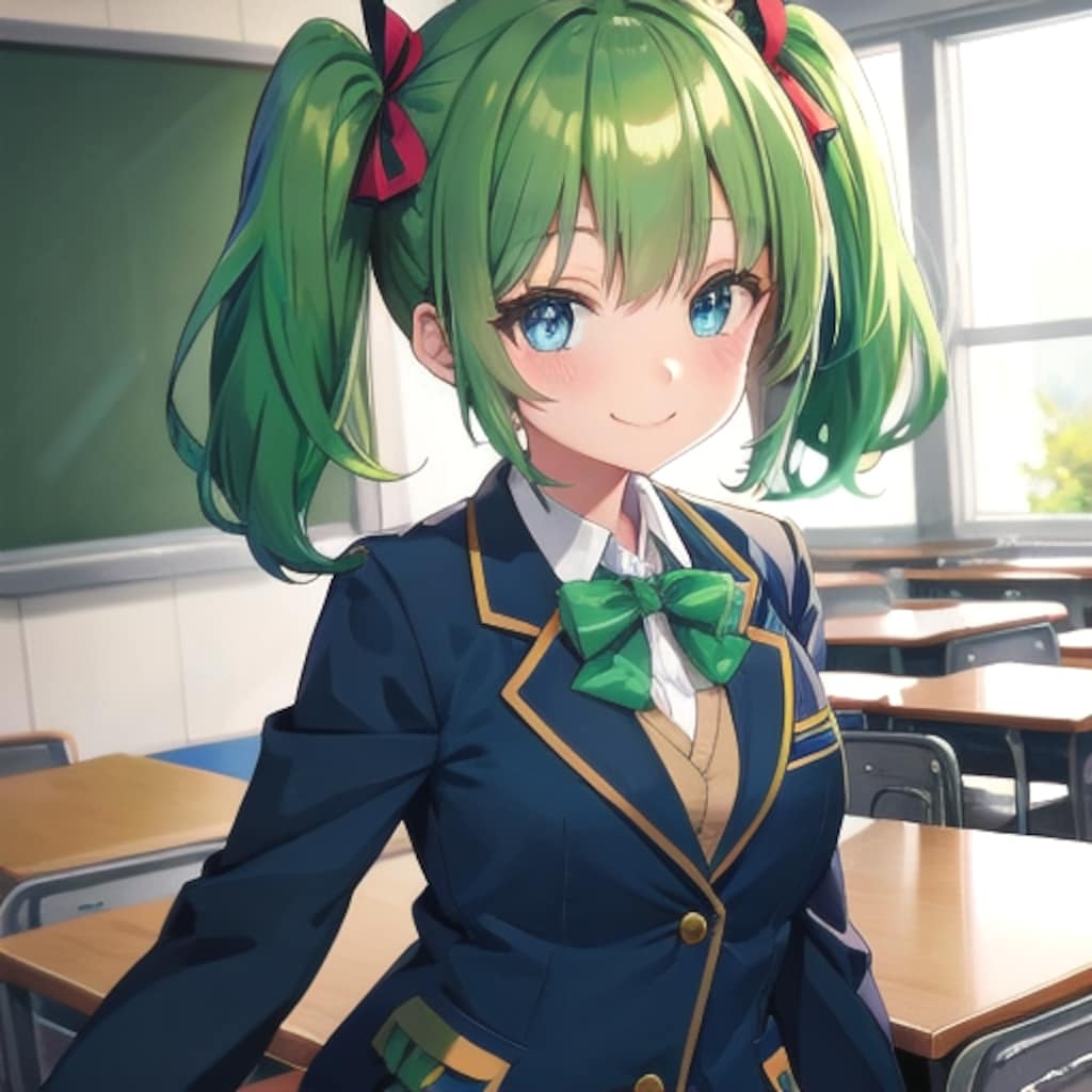 緑髪ツインテールさん