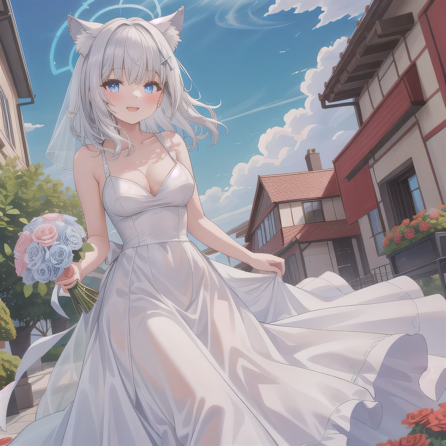 灰髪ロングでウェディングドレスの少女３ | の人気AIイラスト・グラビア