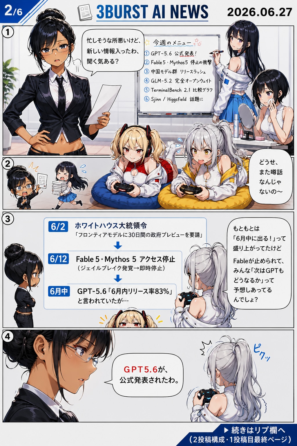 📡 3BURST AI NEWS 2026.06.27　GPT-5.6、公式発表されたわ。