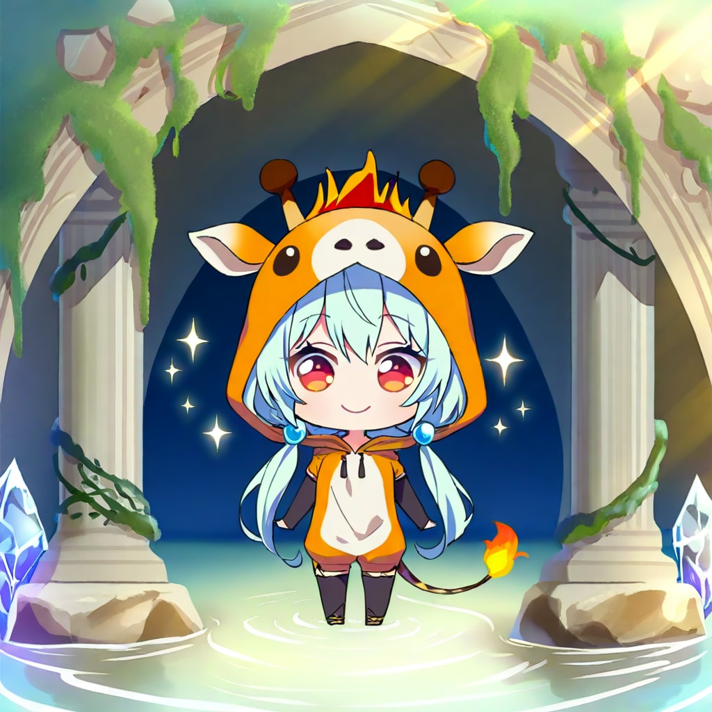 地底湖と神殿とアニマル着ぐるみちび子ちゃん