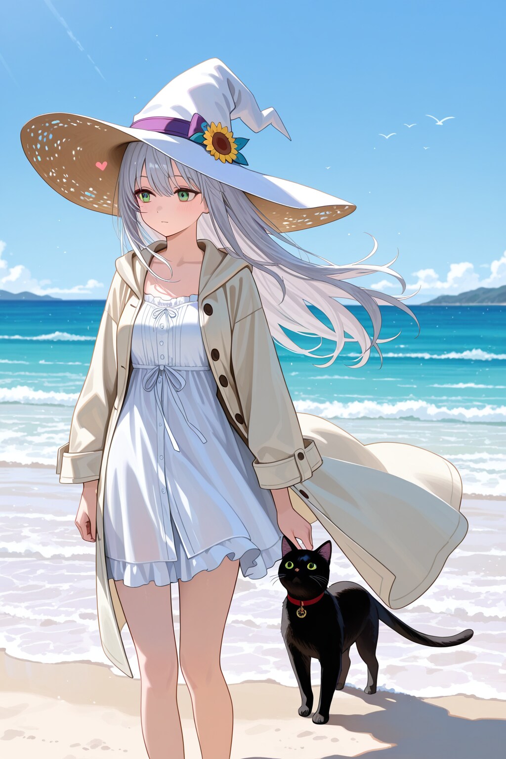 砂浜の魔女と黒猫 | の人気AIイラスト・グラビア