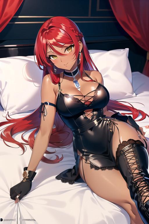 褐色赤髪黒ドレスギャル