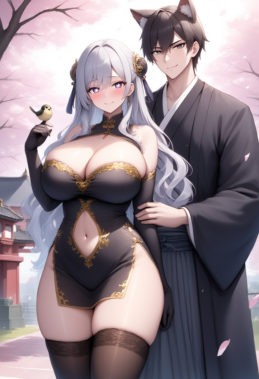 イケメンとチャイナドレスの女の子