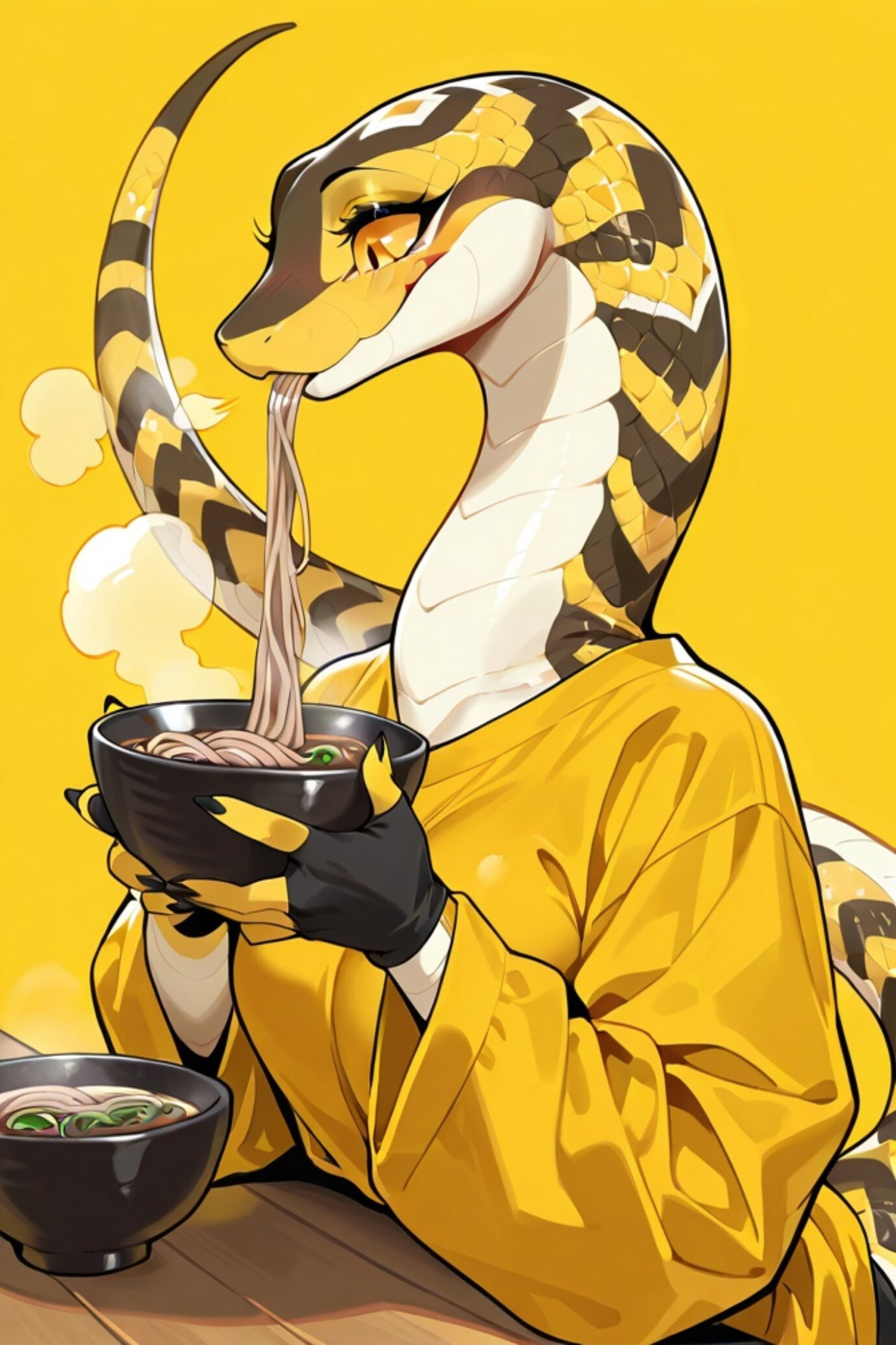 蕎麦を食べるヘビ女ちゃん