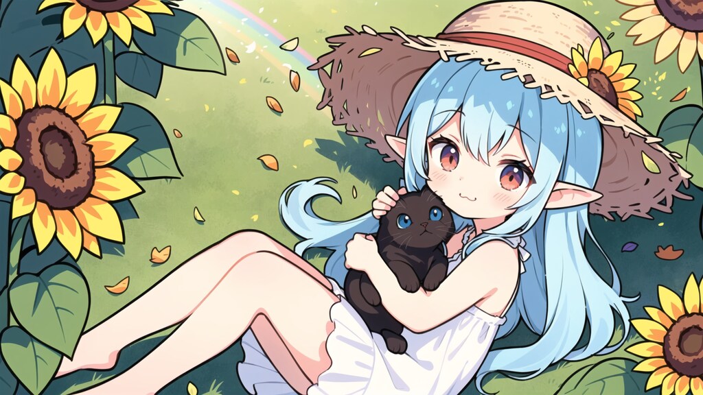 日の当たる花畑にて。