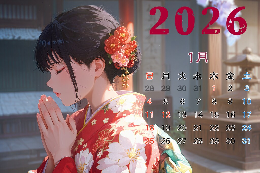 2026年１月カレンダー（横Ver）