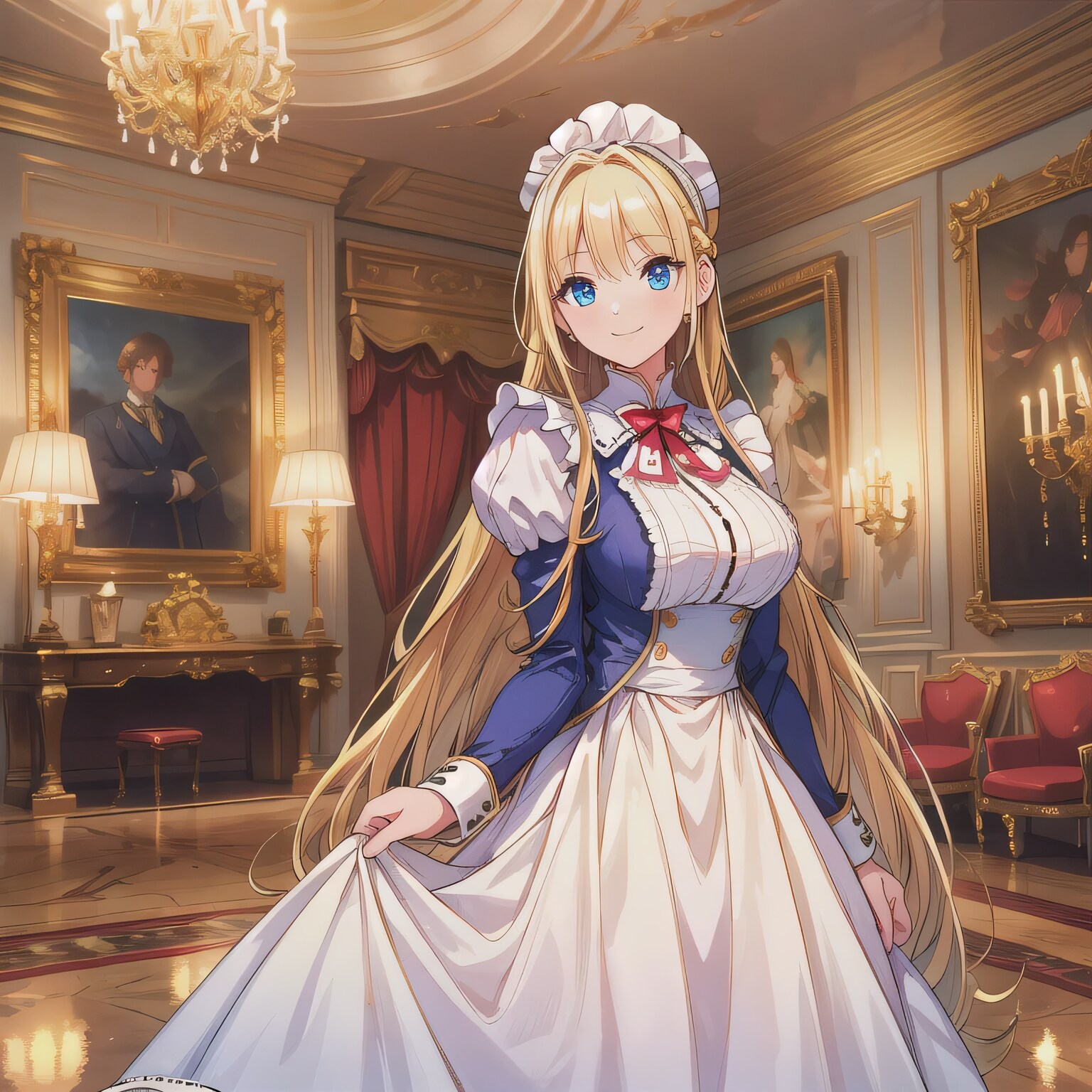 金髪ロングでメイド服の少女１１ | の人気AIイラスト・グラビア