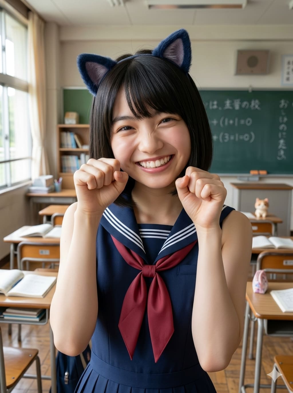 可愛すぎてガマンの限界突破…！ッ💦✨セーラースク水×猫耳のエチコスでの無邪気すぎる“ゴロにゃん”ポーズに理性完全欠落！！“kawaii”が渋滞する至高の4連射！ッ💦✨