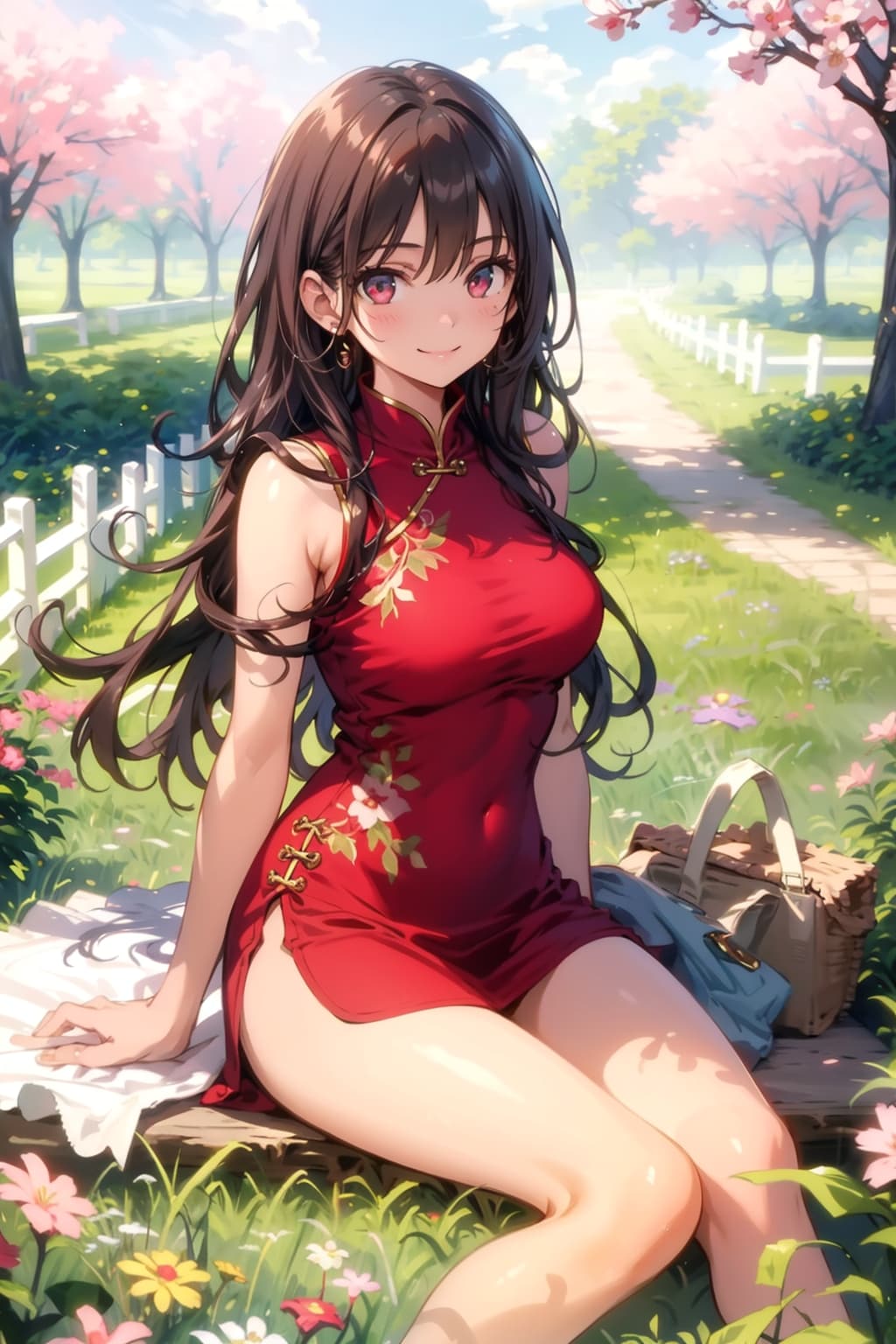 お花見チャイナドレス娘