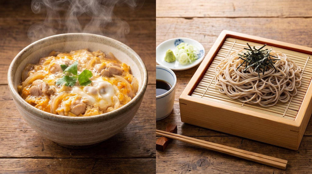 摩訶不思議食堂の親子丼とざるそばのセット