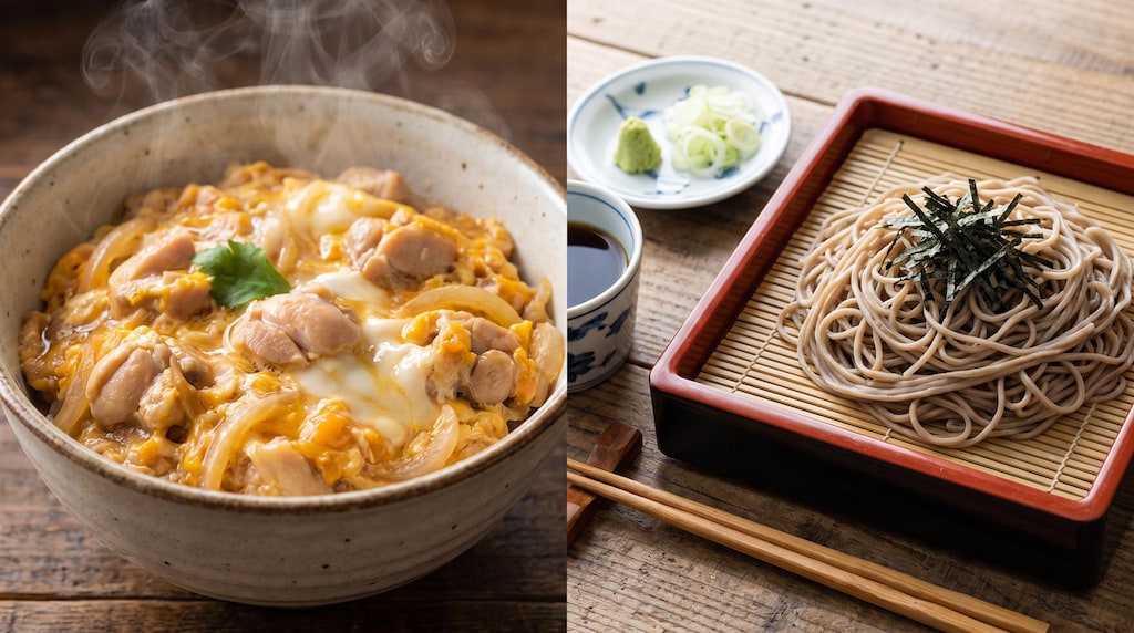 摩訶不思議食堂の親子丼とざるそばのセット