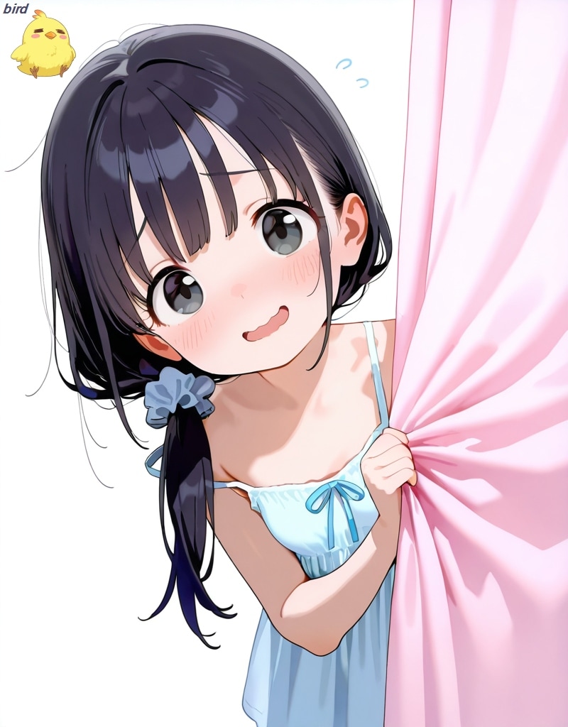 カーテンに隠れようとしているあずさちゃん