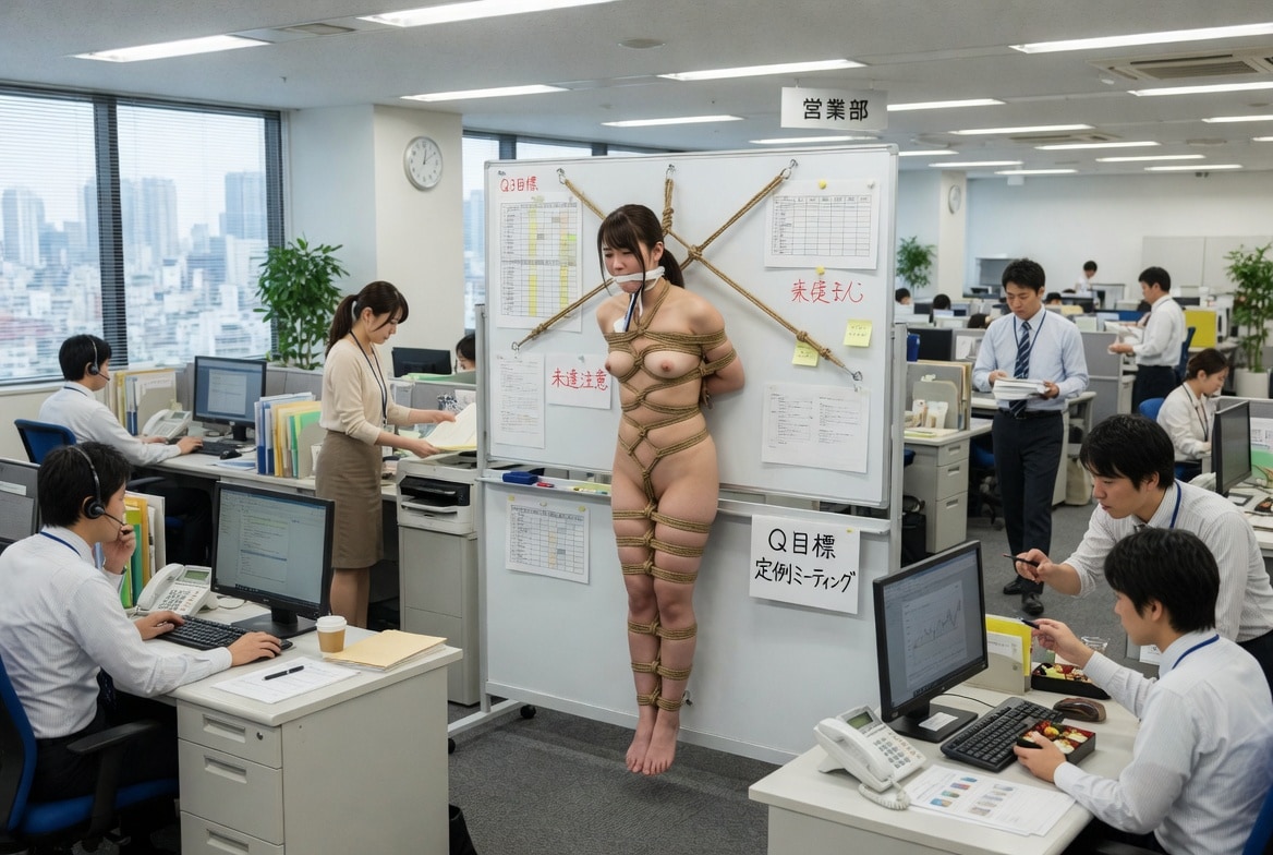 オフィスで拘束されている女性