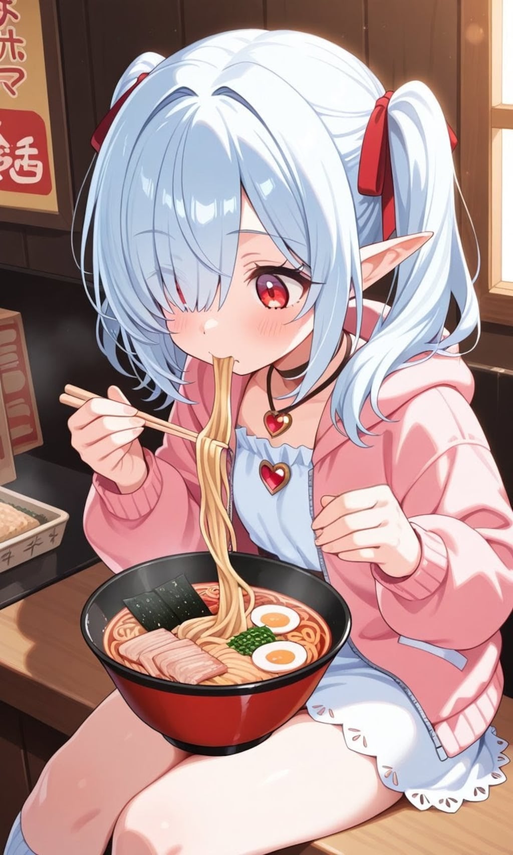 ラーメンを食べるシロネさん2