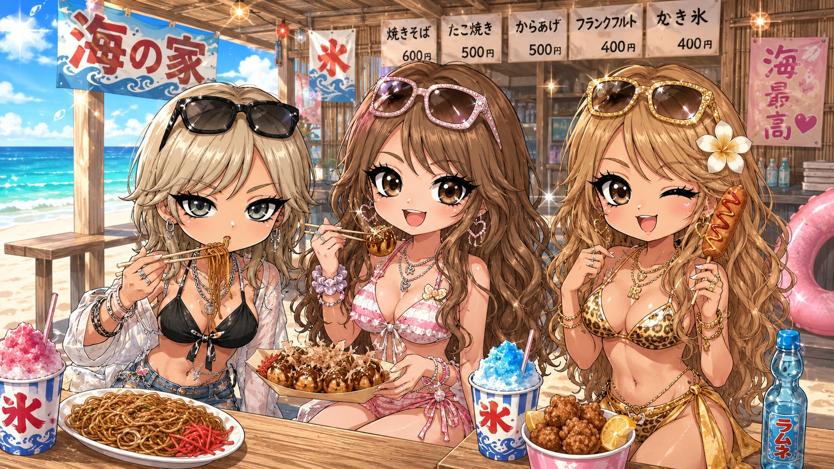 ギャル達と海の家（ゆな、れい、せい）