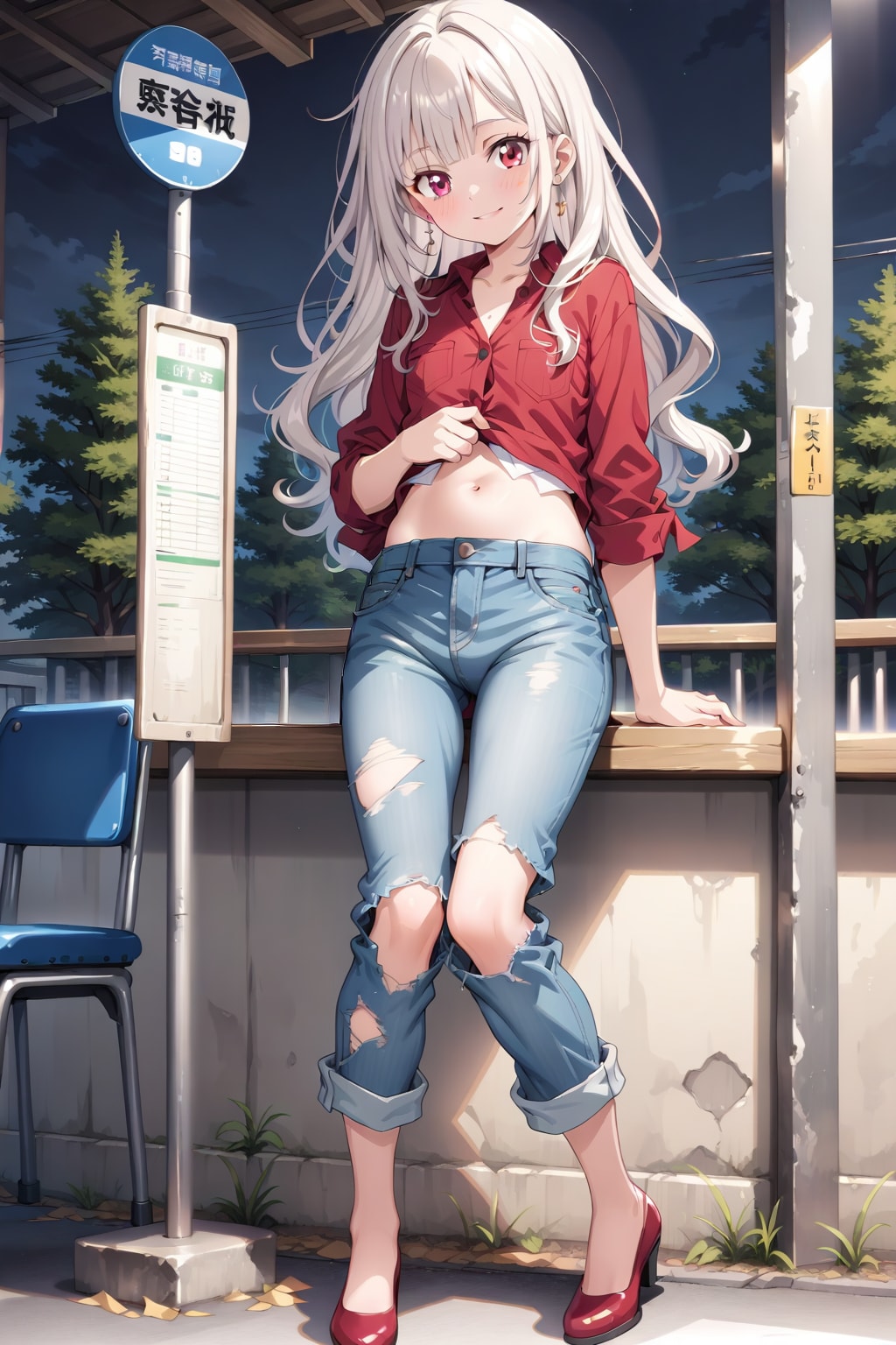 バス停 | の人気AIイラスト・グラビア