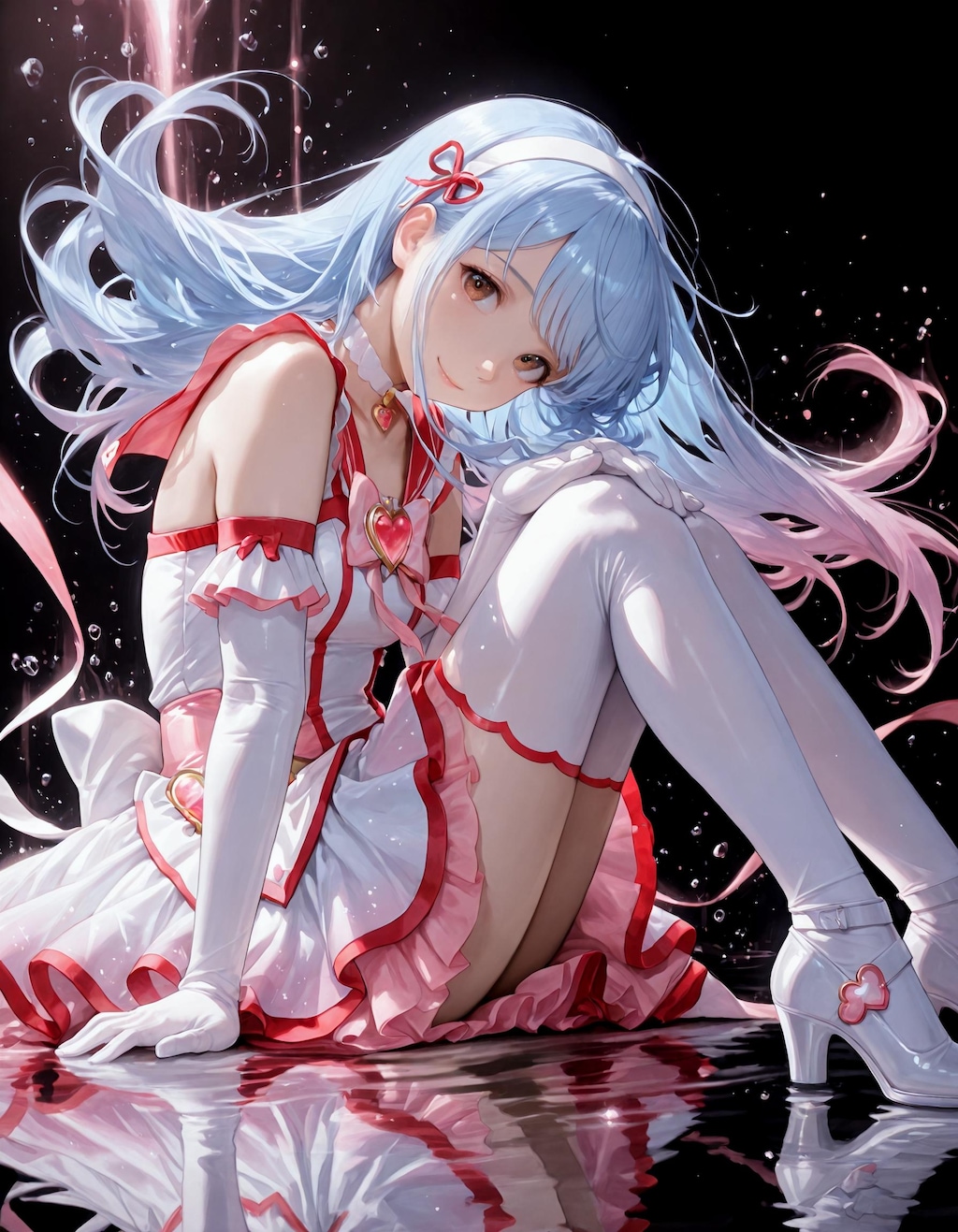 白ニーハイ、ピンクの少女