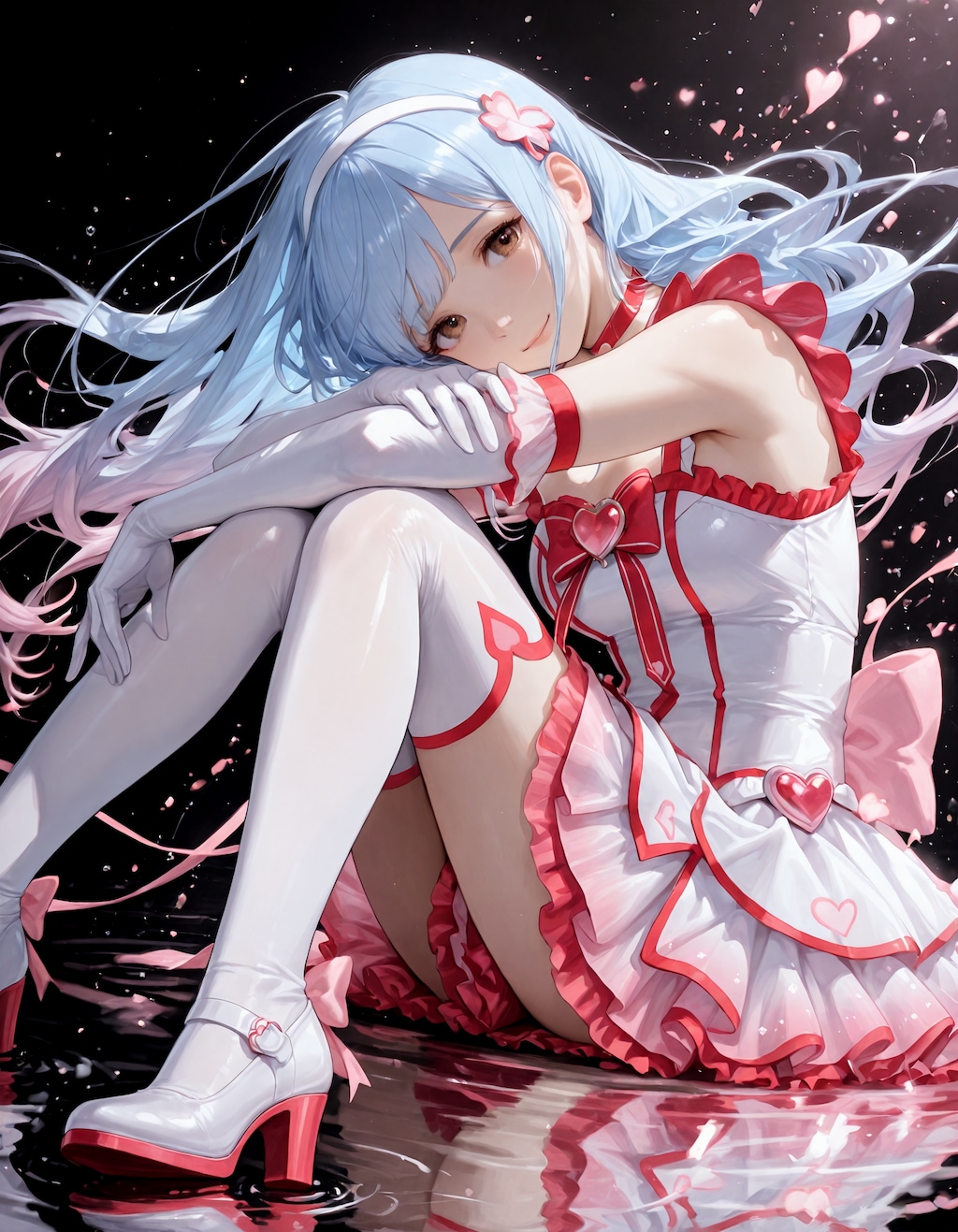白ニーハイ、ピンクの少女