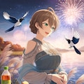 漢服の歌織さんと川辺の花火(ちちぷい&PixAI版改) 4枚目