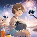漢服の歌織さんと川辺の花火(ちちぷい&PixAI版改) 3枚目