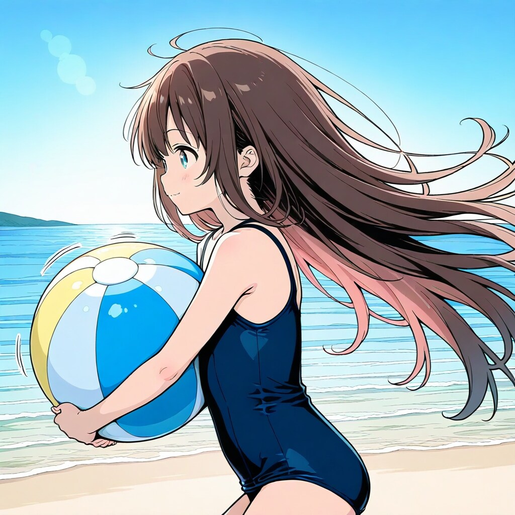 海とビーチボールと小さな女の子